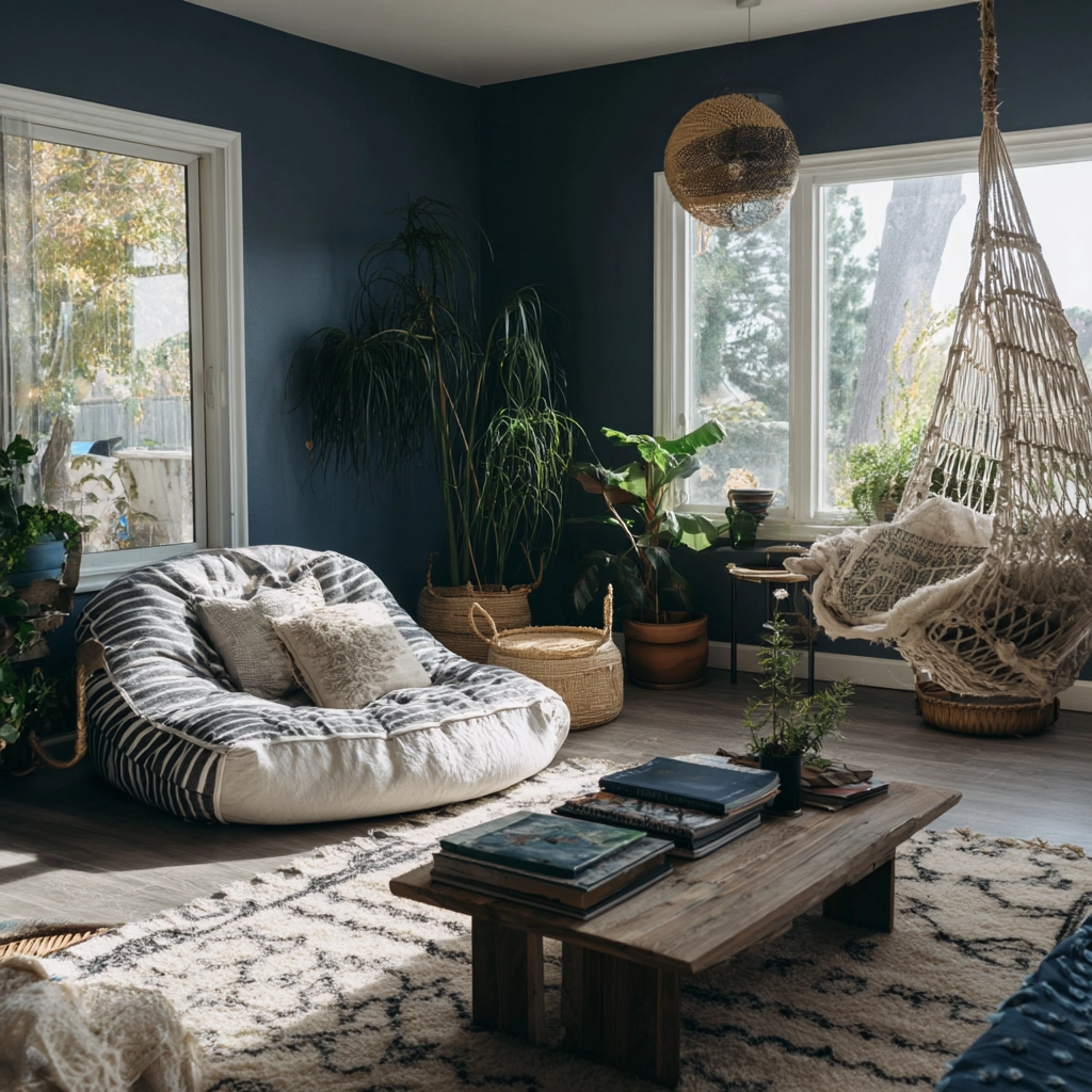 navy blue boho bedroom 31