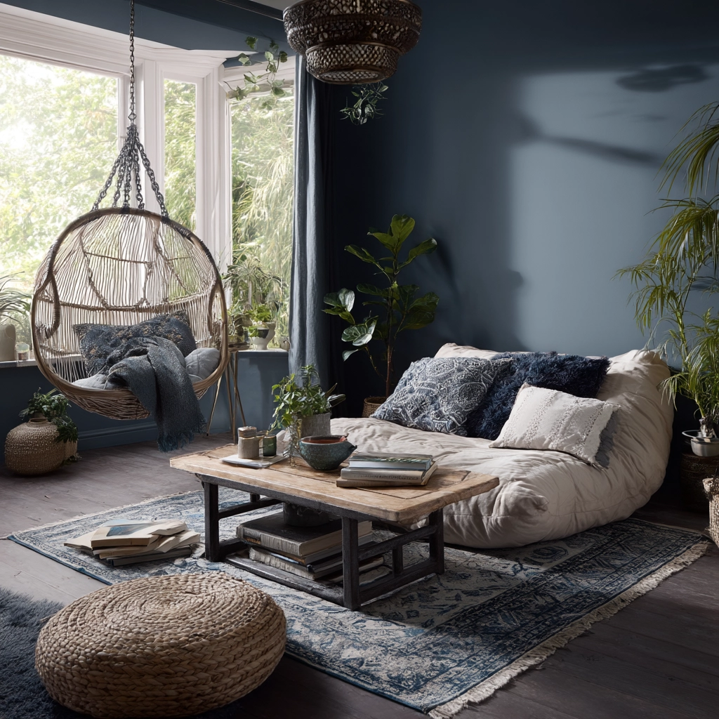 navy blue boho bedroom 32