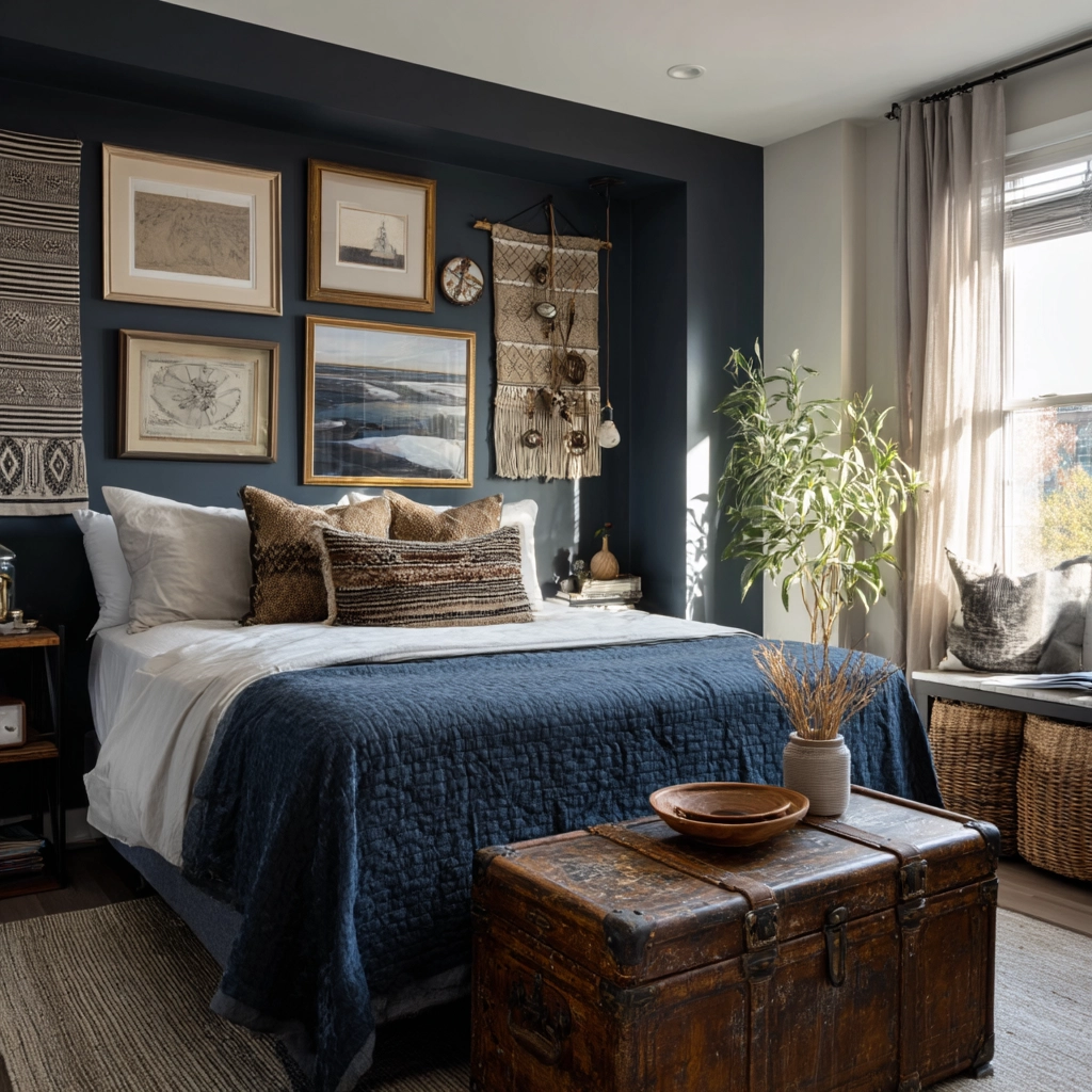 navy blue boho bedroom 33