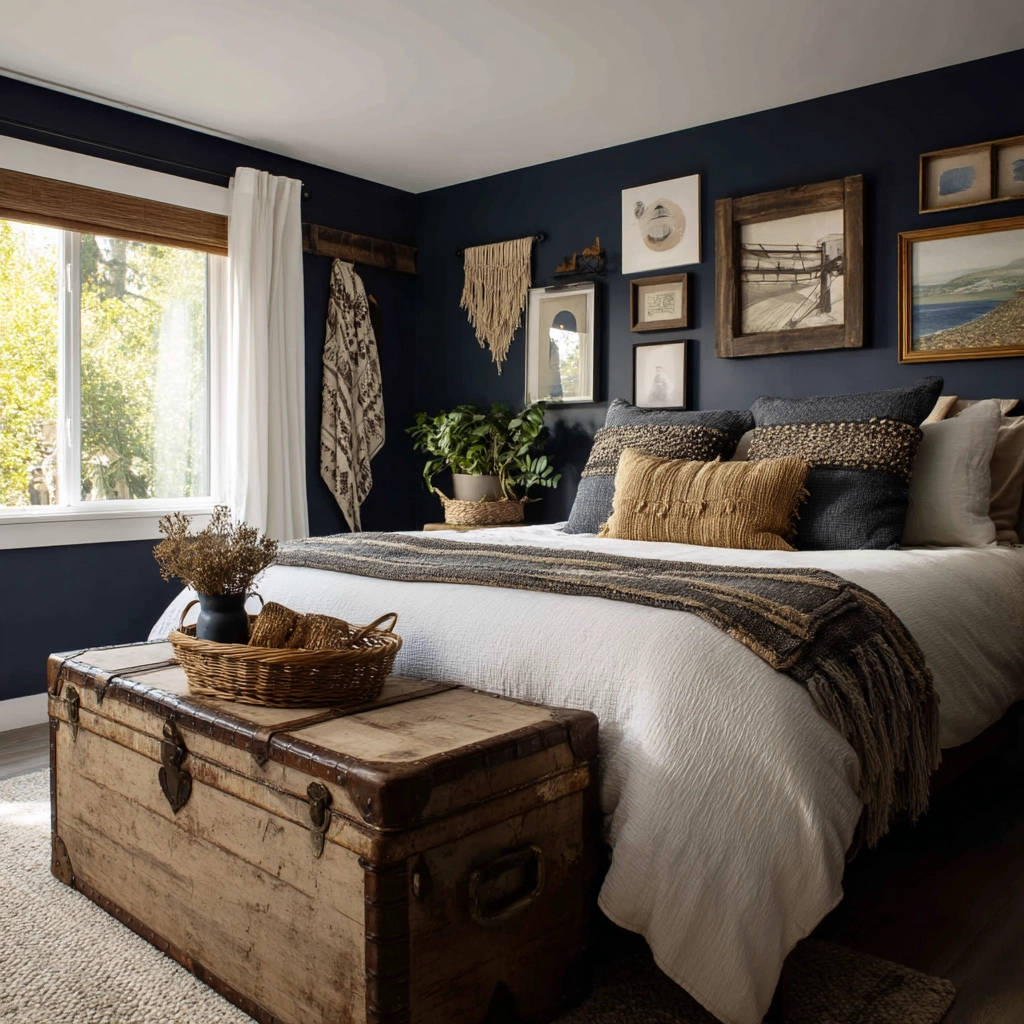 navy blue boho bedroom 34