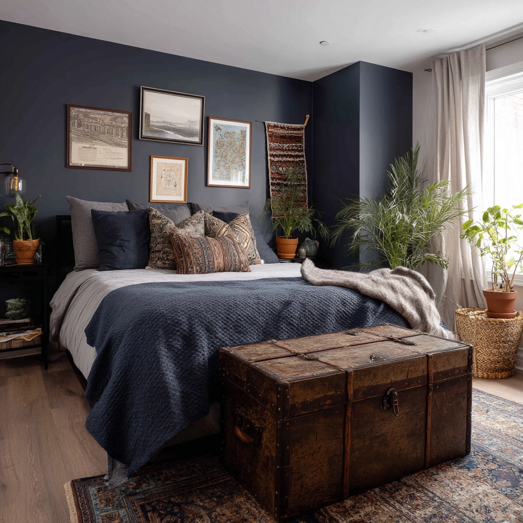 navy blue boho bedroom 35