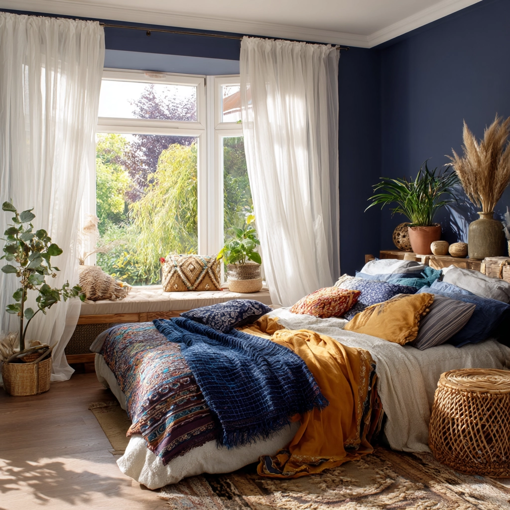 navy blue boho bedroom 38