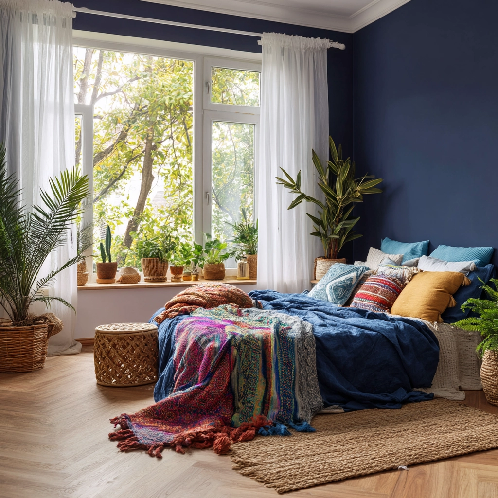 navy blue boho bedroom 39