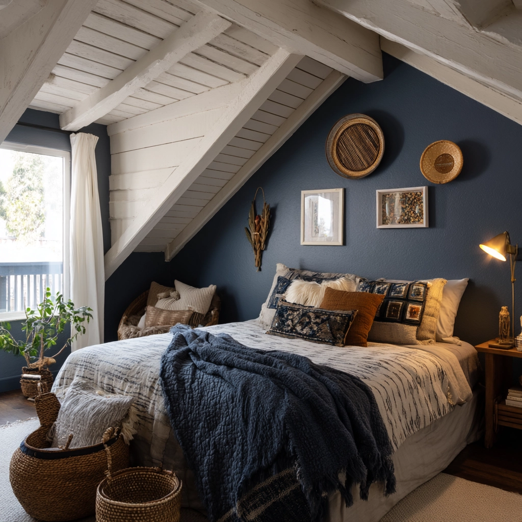 navy blue boho bedroom 41