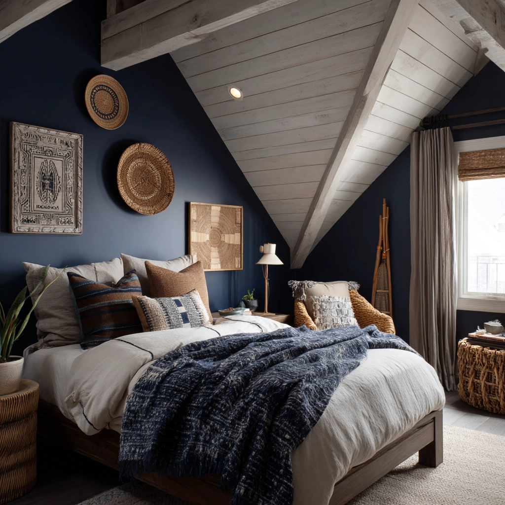 navy blue boho bedroom 42