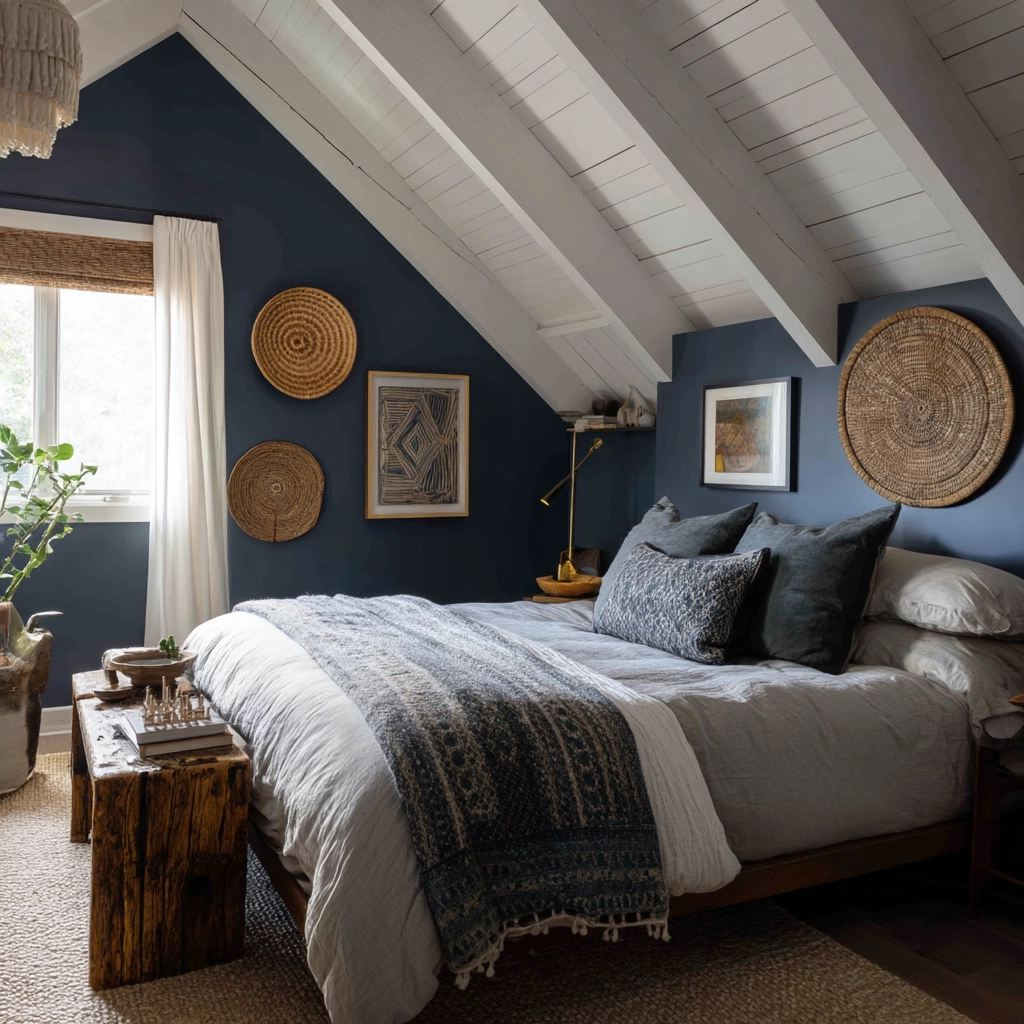 navy blue boho bedroom 44