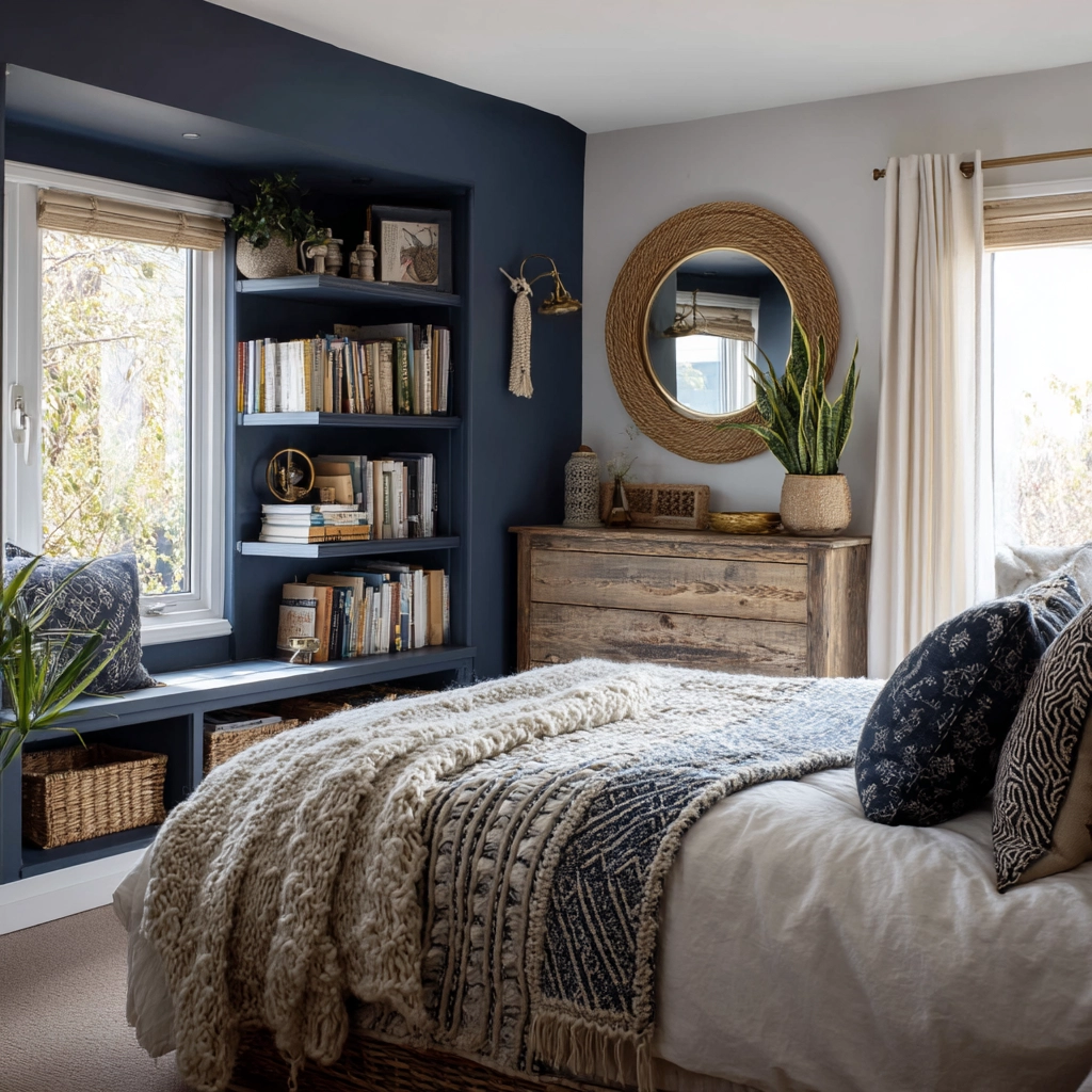 navy blue boho bedroom 45