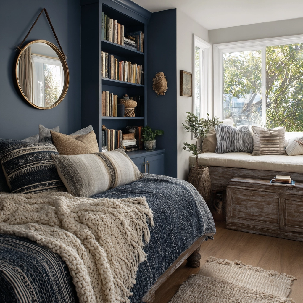 navy blue boho bedroom 47