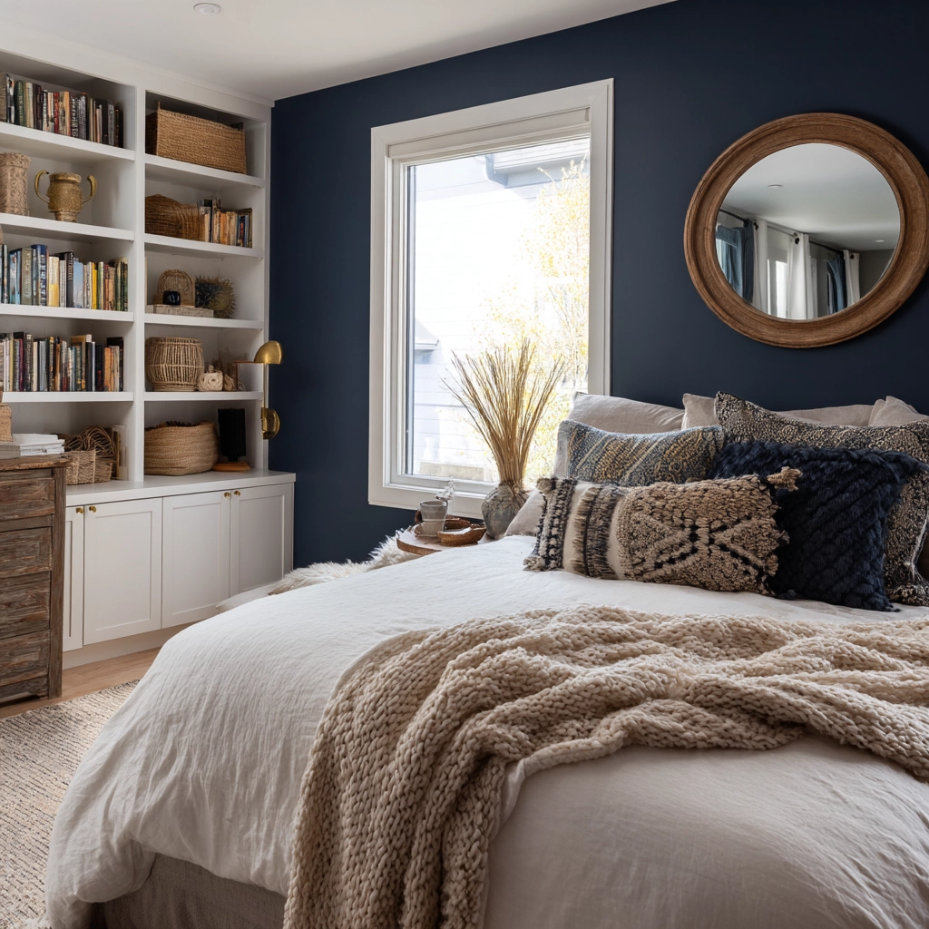 navy blue boho bedroom 48