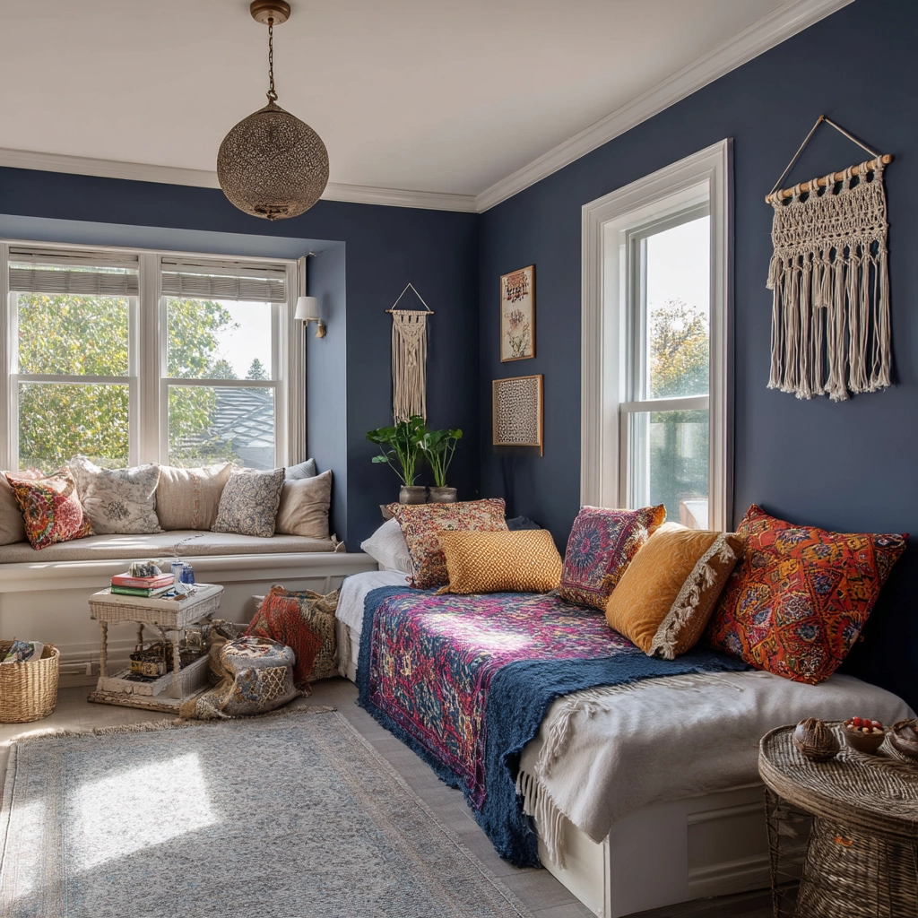 navy blue boho bedroom 50