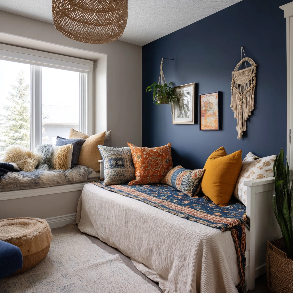 navy blue boho bedroom 52