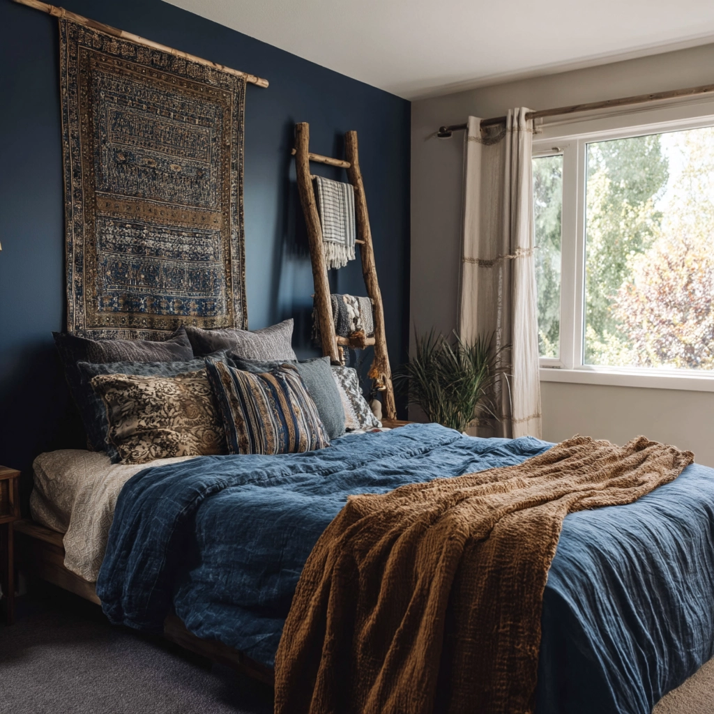 navy blue boho bedroom 54
