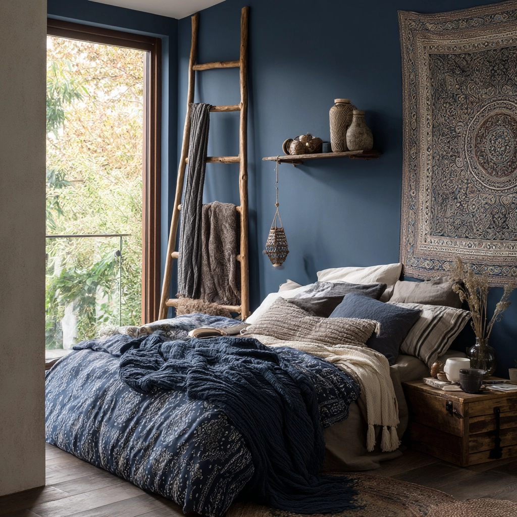 navy blue boho bedroom 56