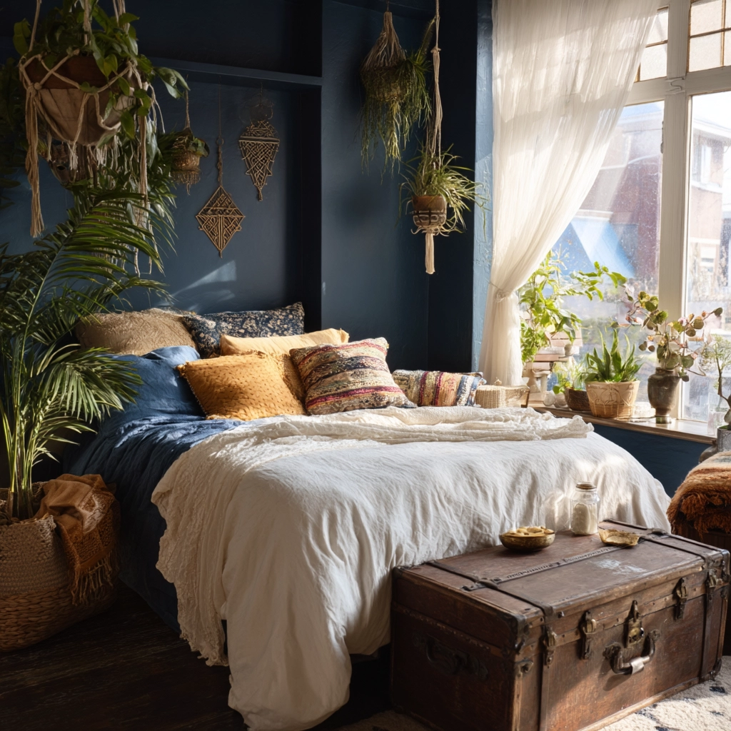 navy blue boho bedroom 57