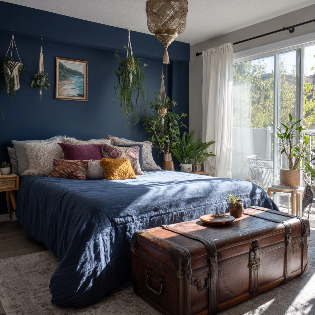 navy blue boho bedroom 58