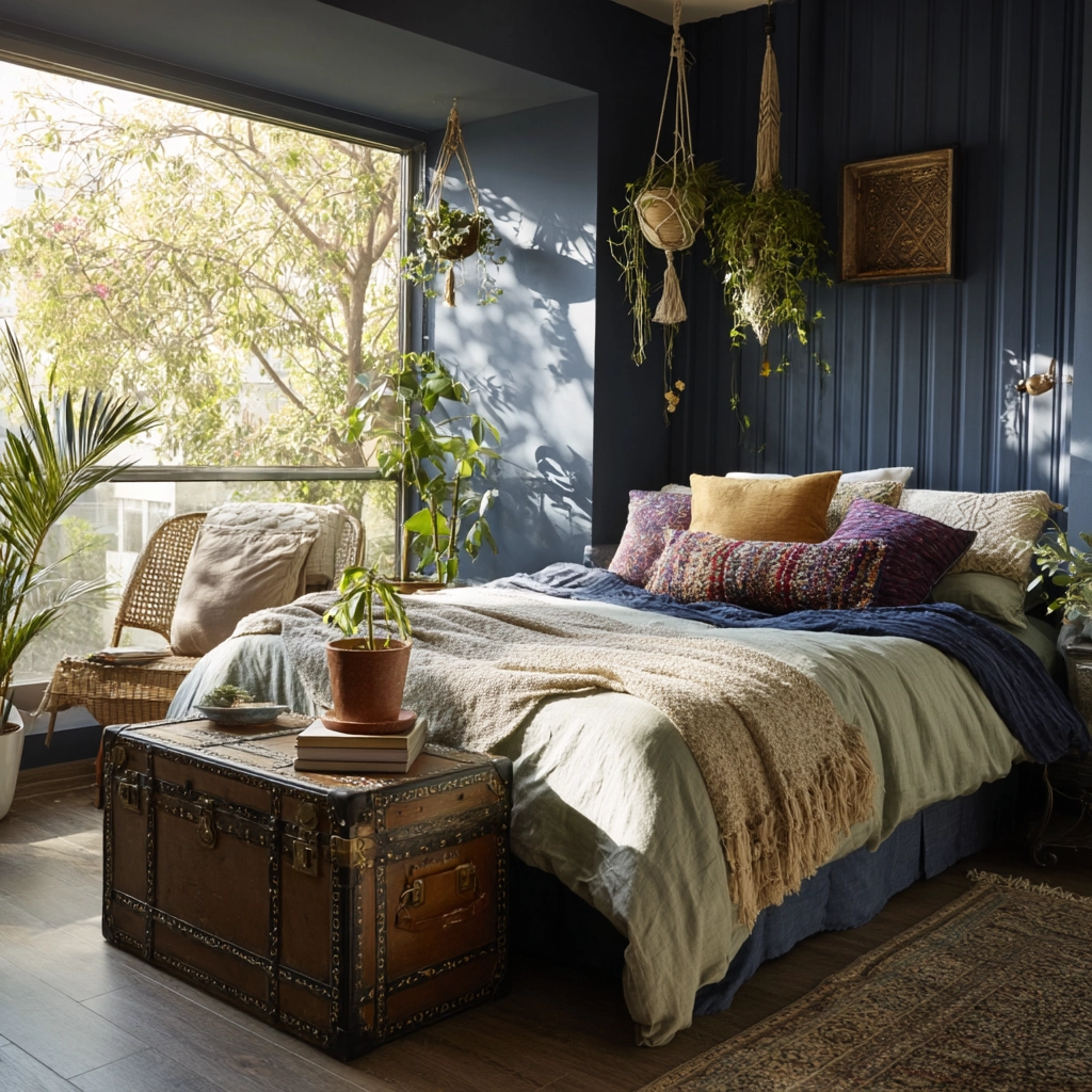navy blue boho bedroom 59