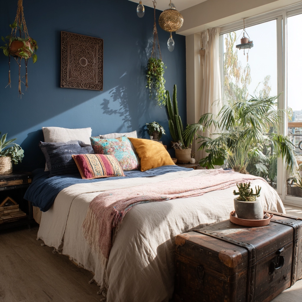 navy blue boho bedroom 60