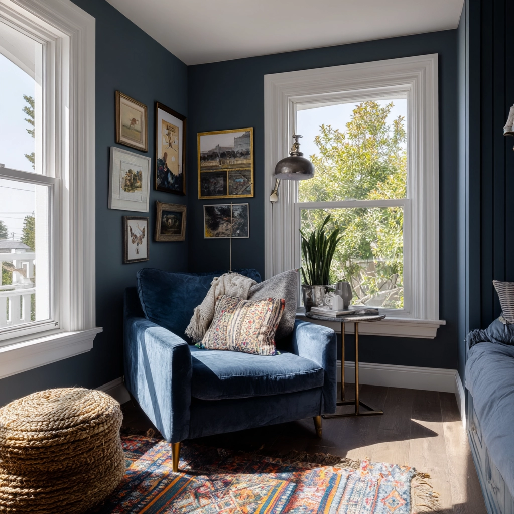 navy blue boho bedroom 7