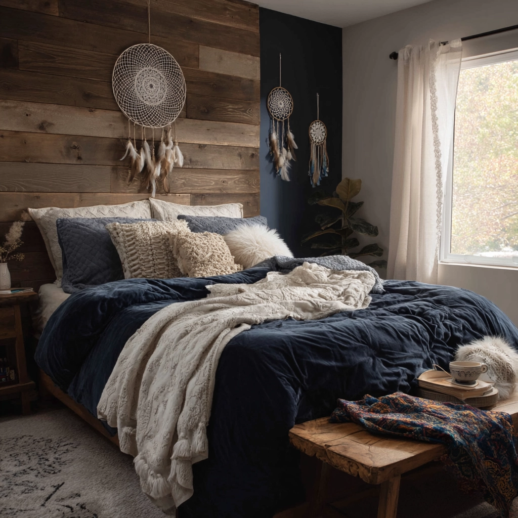 navy blue boho bedroom 9