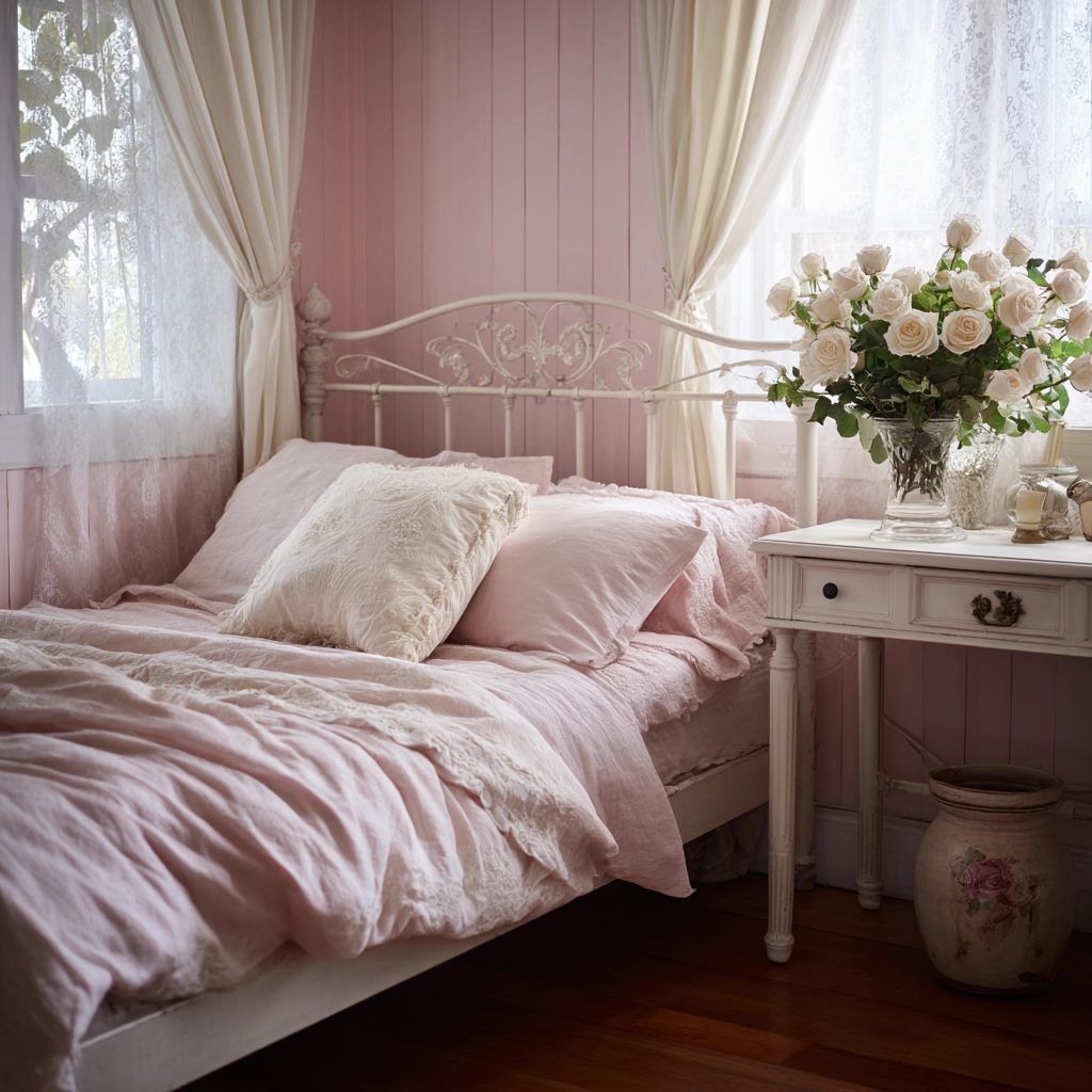 pink and white bedroom 36