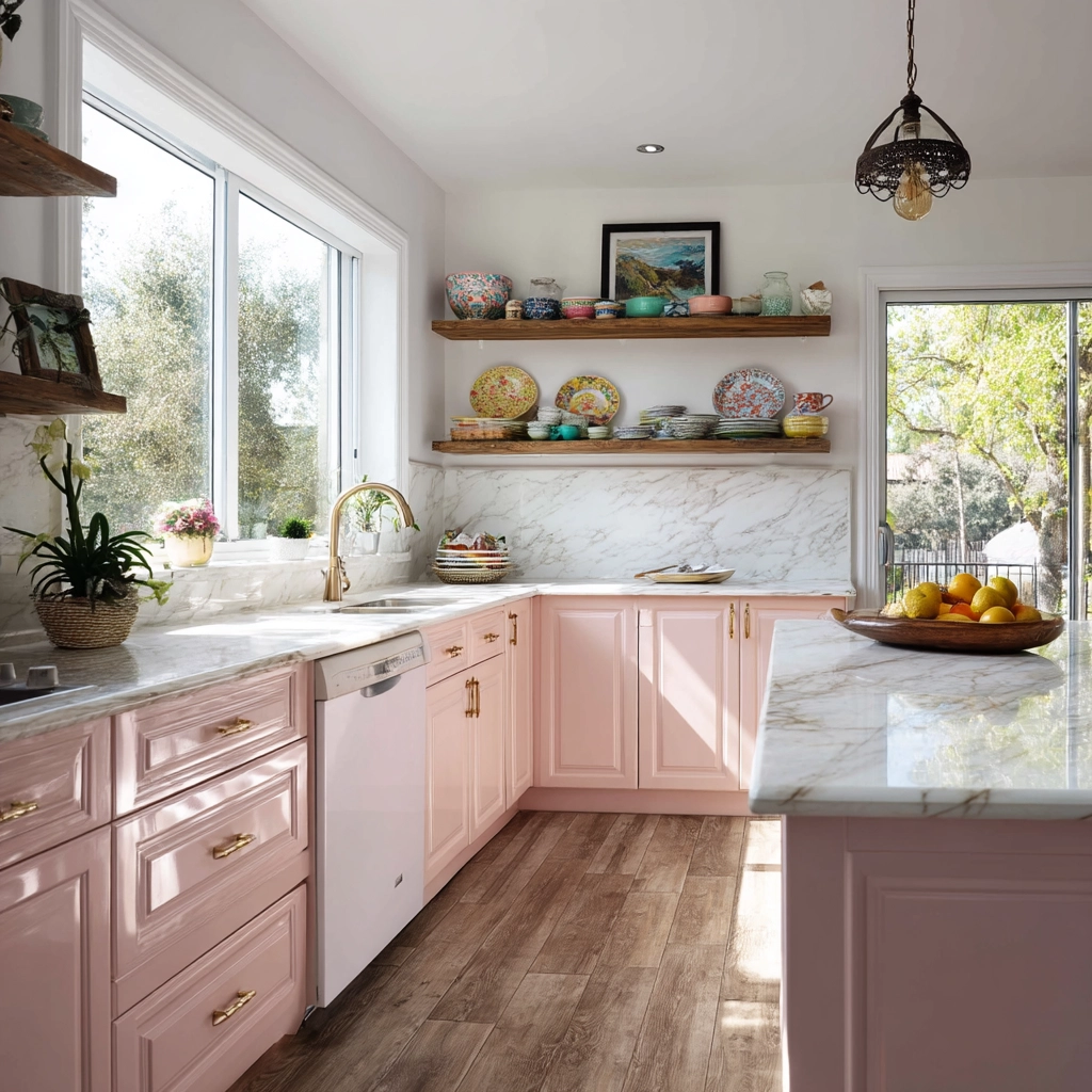 pink kitchen cabinets 1