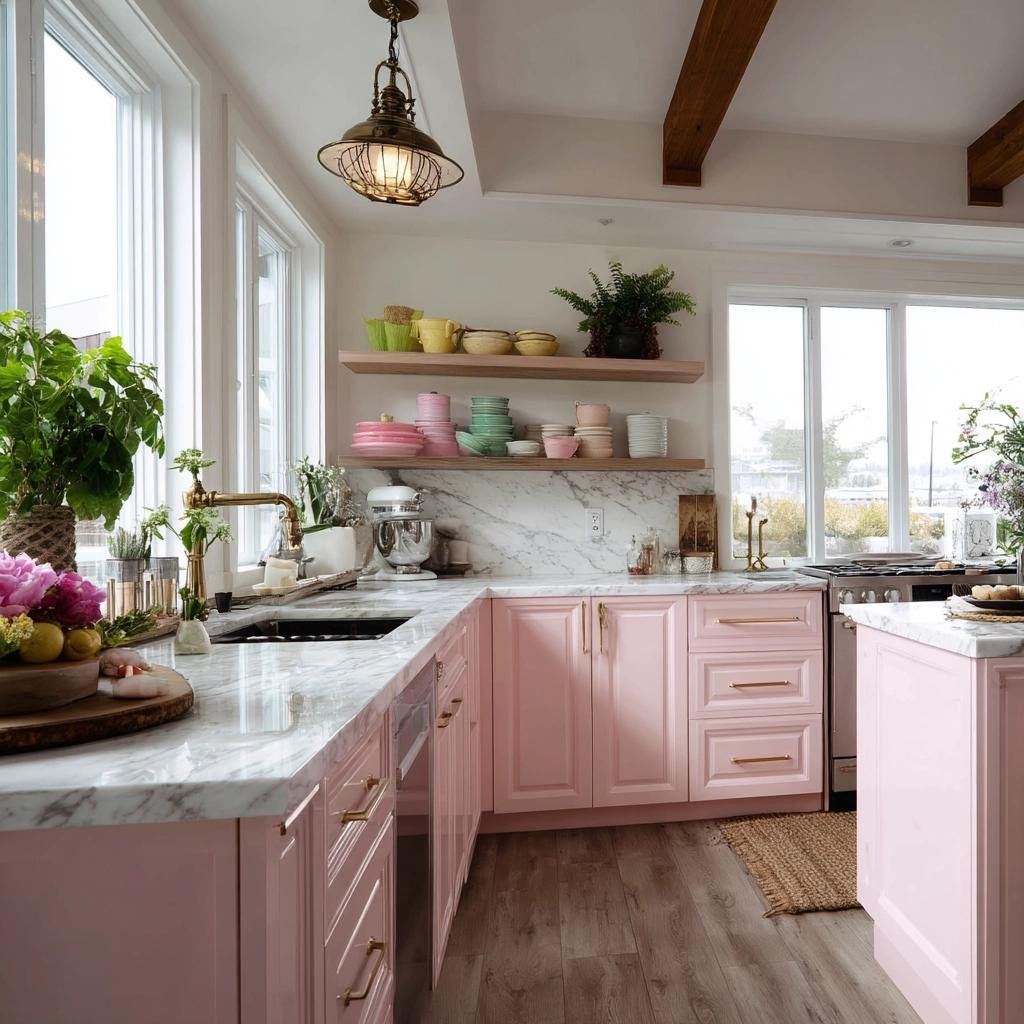pink kitchen cabinets 2