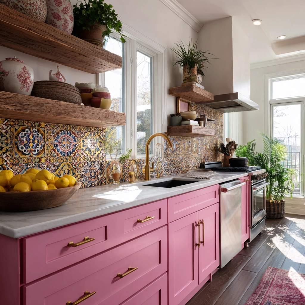 pink kitchen cabinets 33