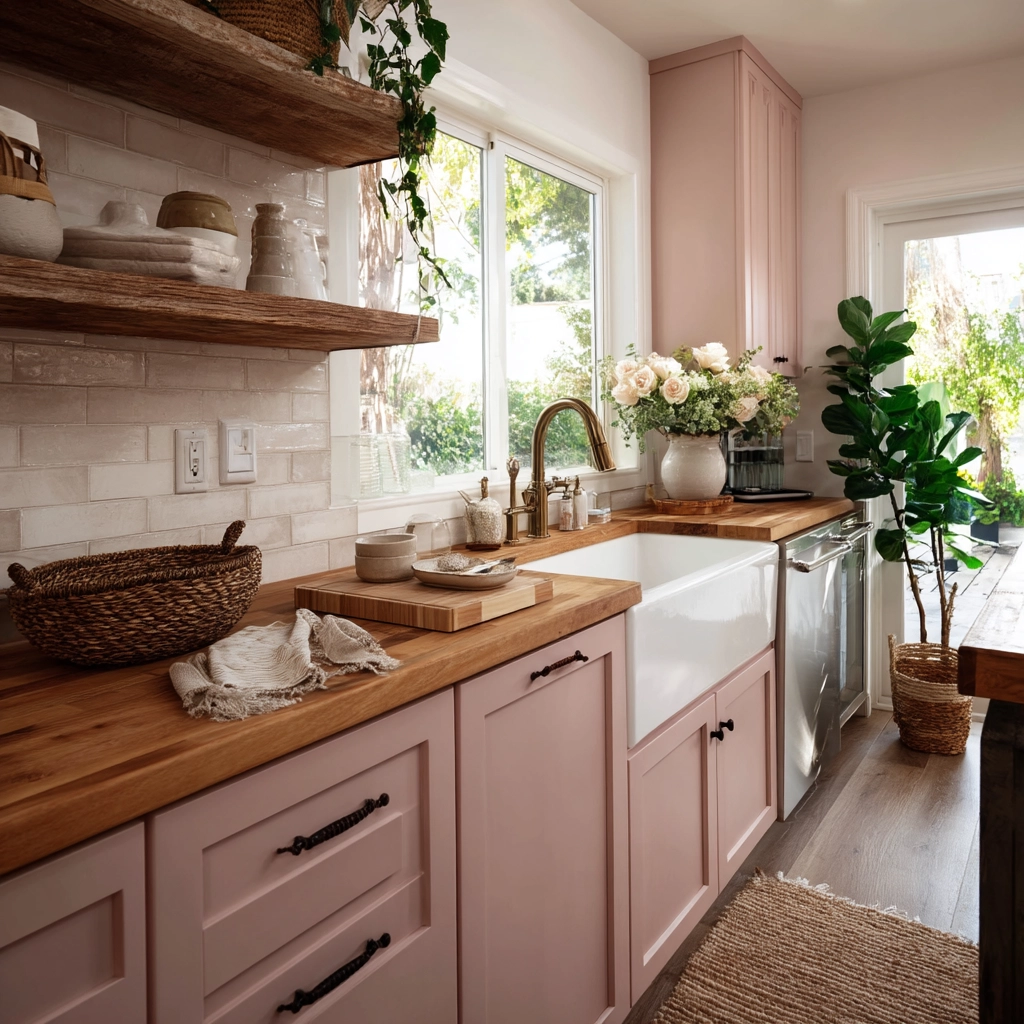 pink kitchen cabinets 50