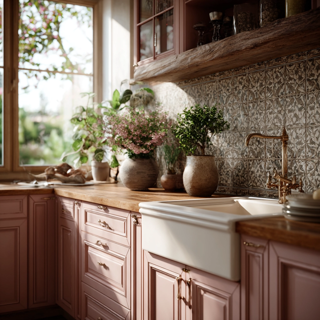 pink kitchen cabinets 57