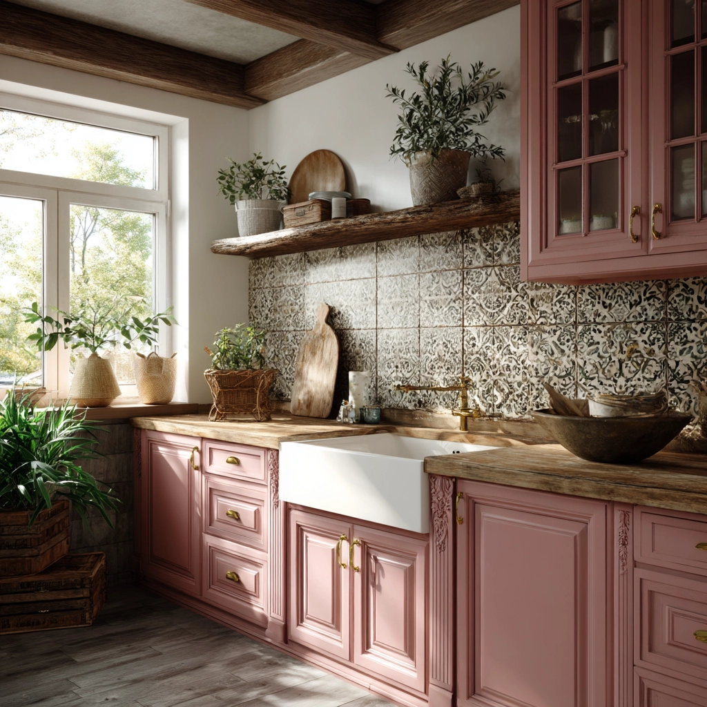 pink kitchen cabinets 60