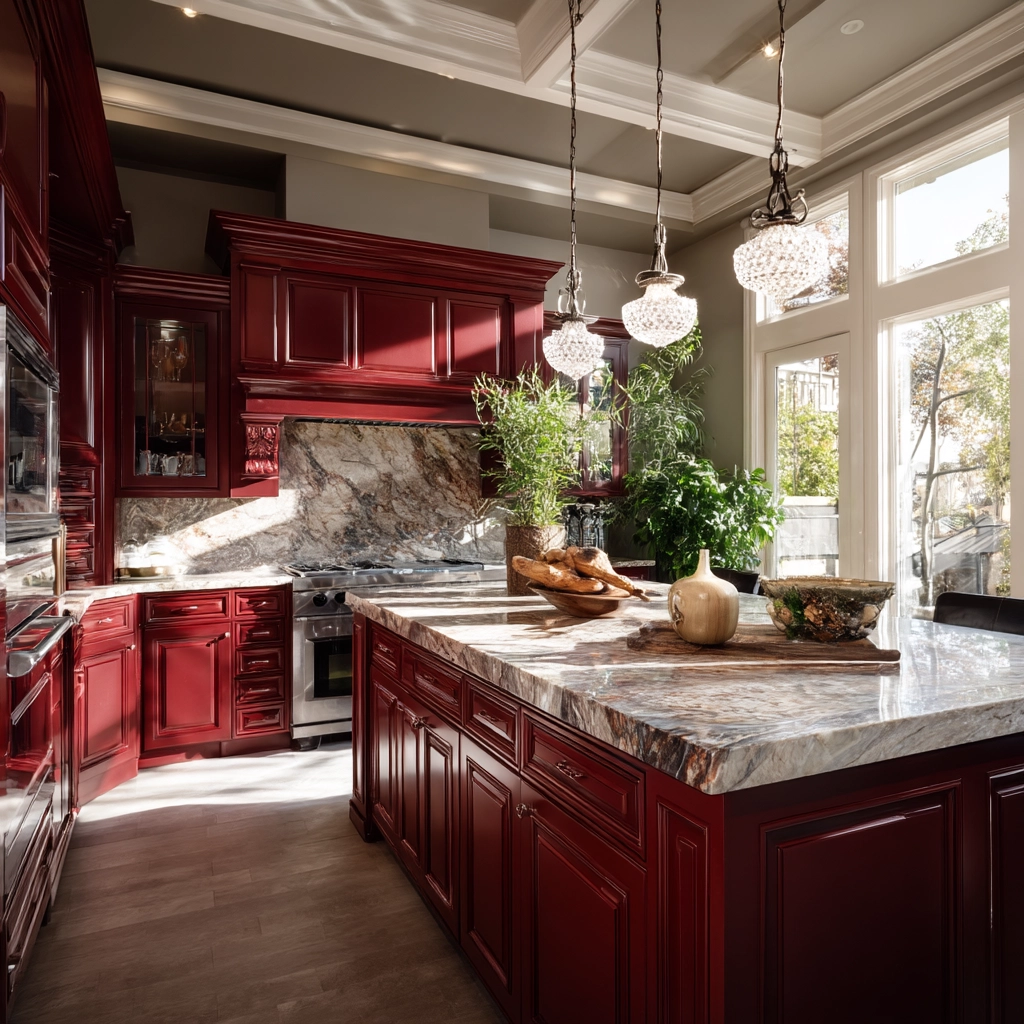 red kitchen cabinets 34
