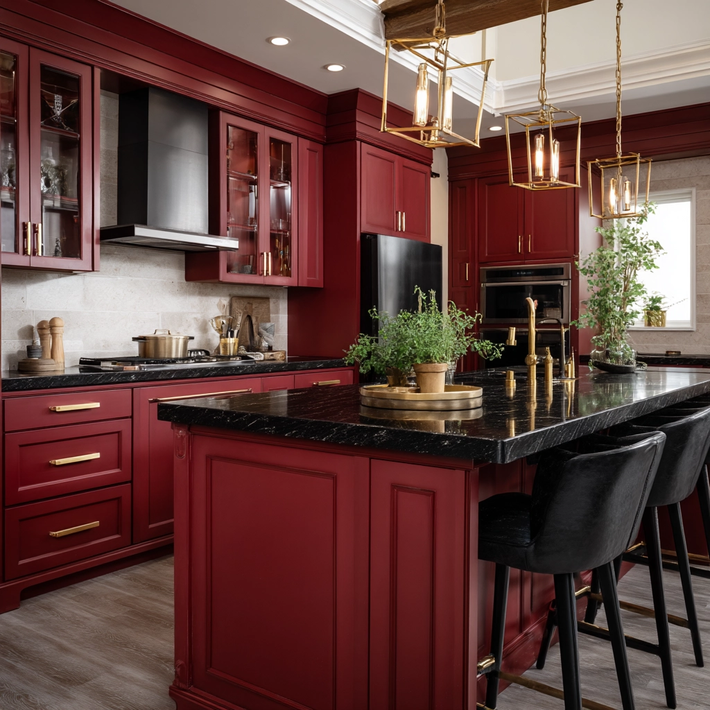 red kitchen cabinets 50