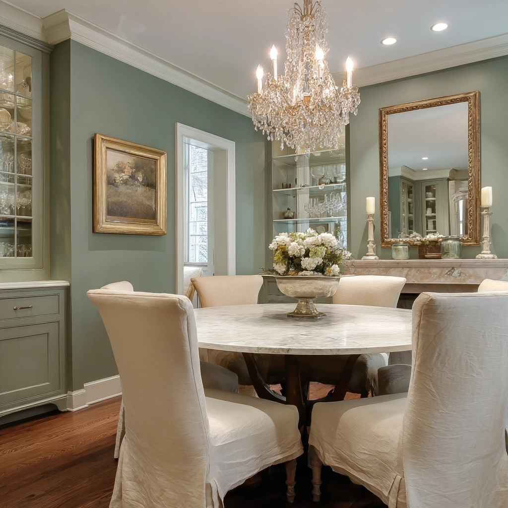 sage green dining room 15