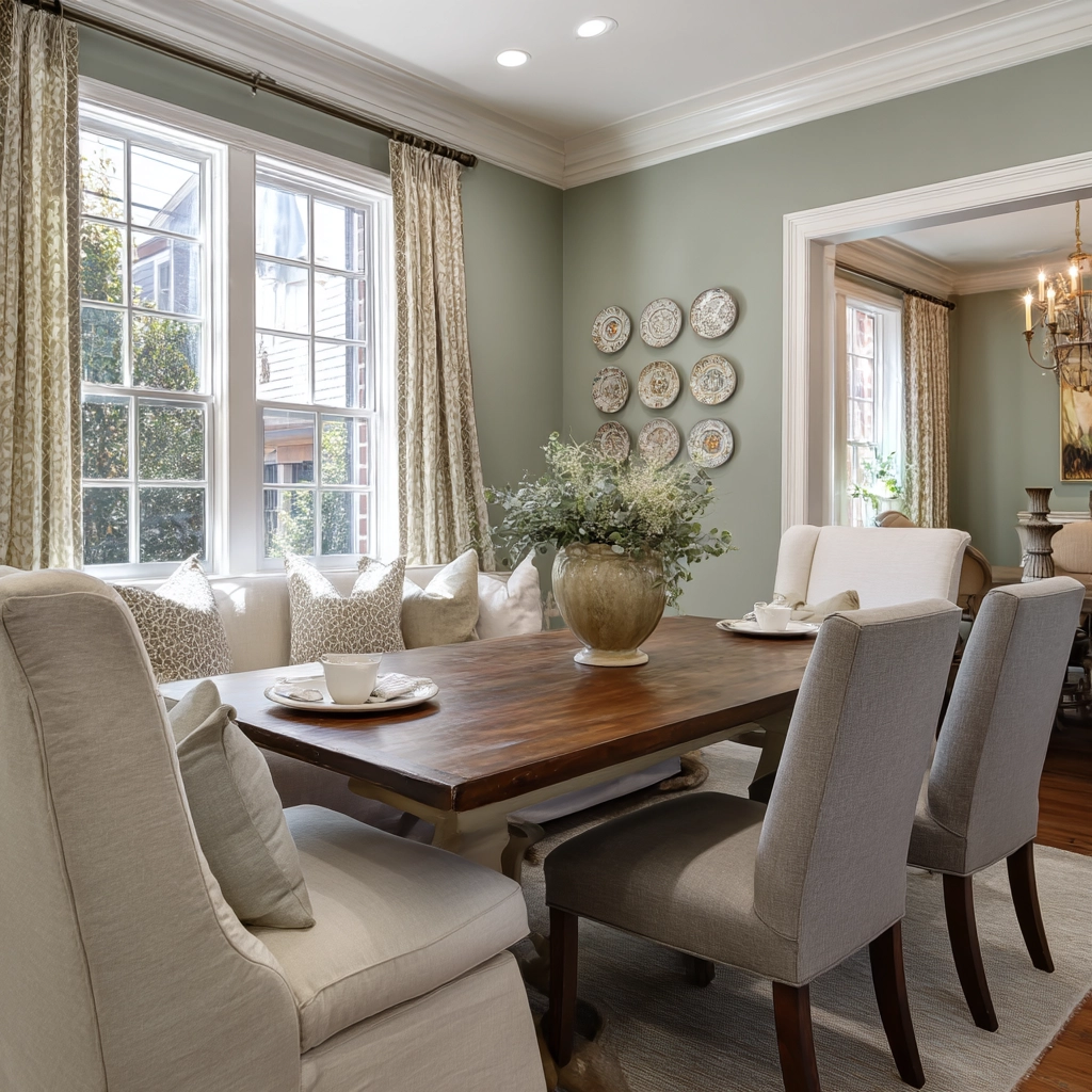 sage green dining room 48
