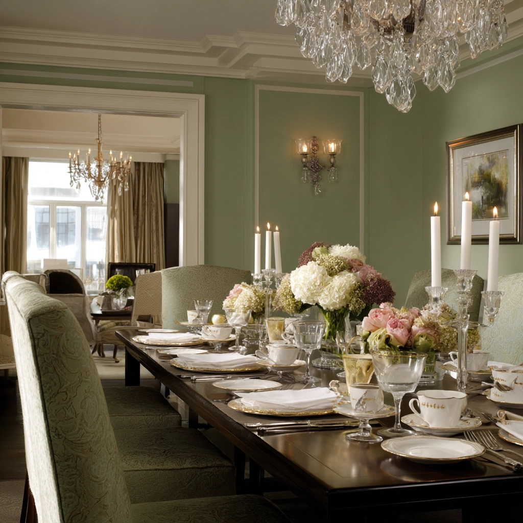 sage green dining room 57